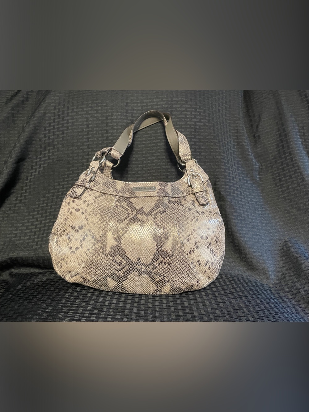 Coach Snake-Print Hobo Shoulder Bag - Taupe/Gray/ like new - Picture 1 of 6